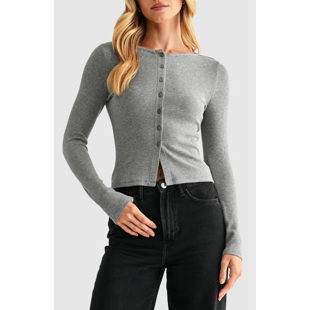 Lush Long Sleeve Button Front Crop Top in Dark Grey at Nordstrom Rack, Size Medium | Nordstrom Rack