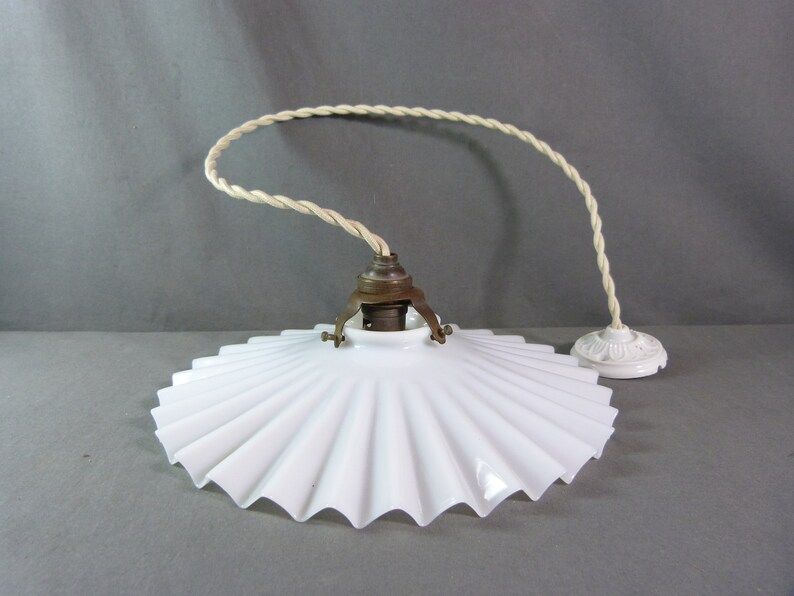 Vintage French Ruffled Opaline Milk Glass Ceiling Shade, w/Hardware, Ø 9 1/2" | Etsy (CAD)