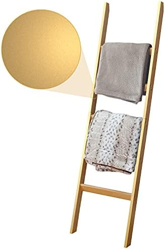 Gold Blanket Ladder Leaning Rack (5 Tier) – Wooden Farmhouse Home Decor – Holder for Quilts, Towels  | Amazon (US)