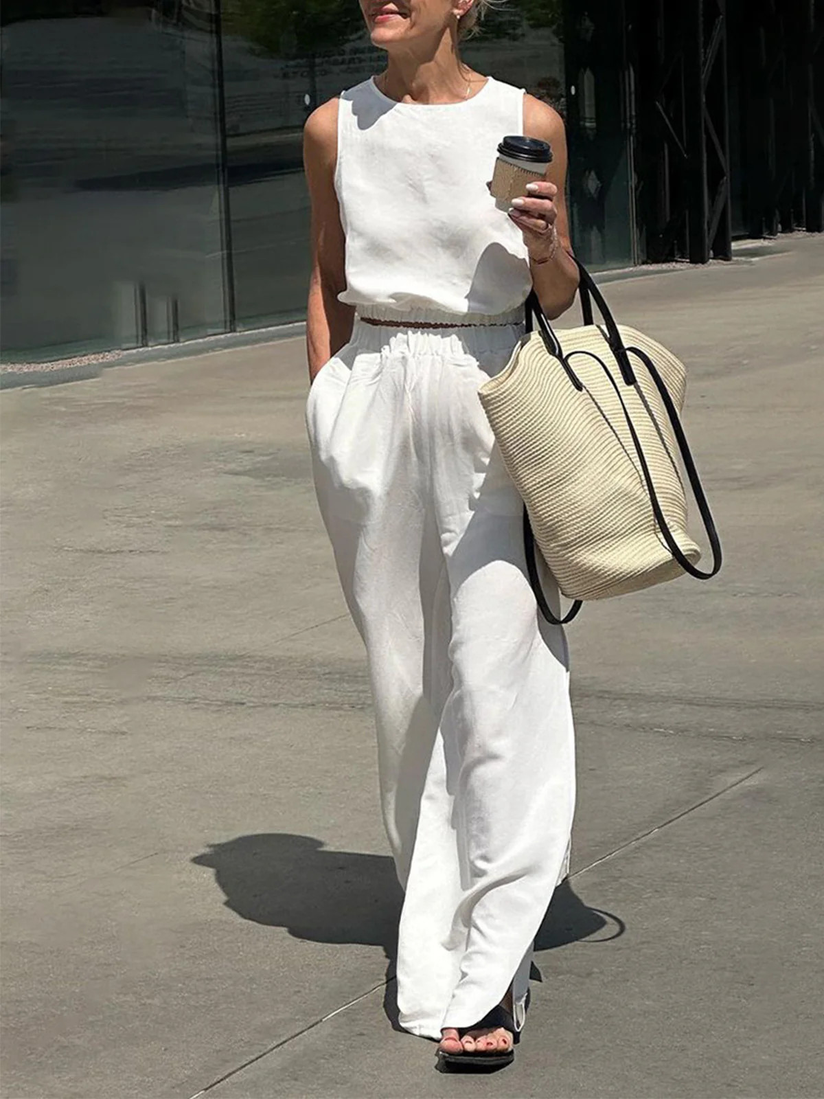 Minimalism Solid Split Pants Set | Commense