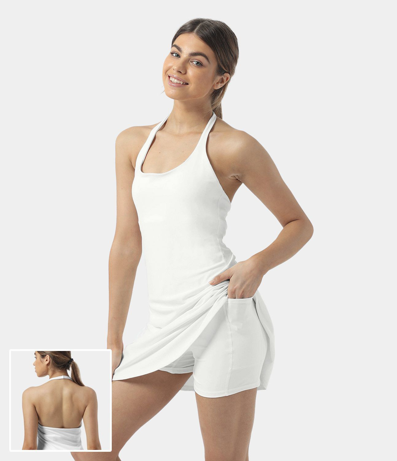 Women’s Softlyzero™ Plush Halter Backless 2-in-1 Pocket Mini Slip Active Dress - Halara | HALARA