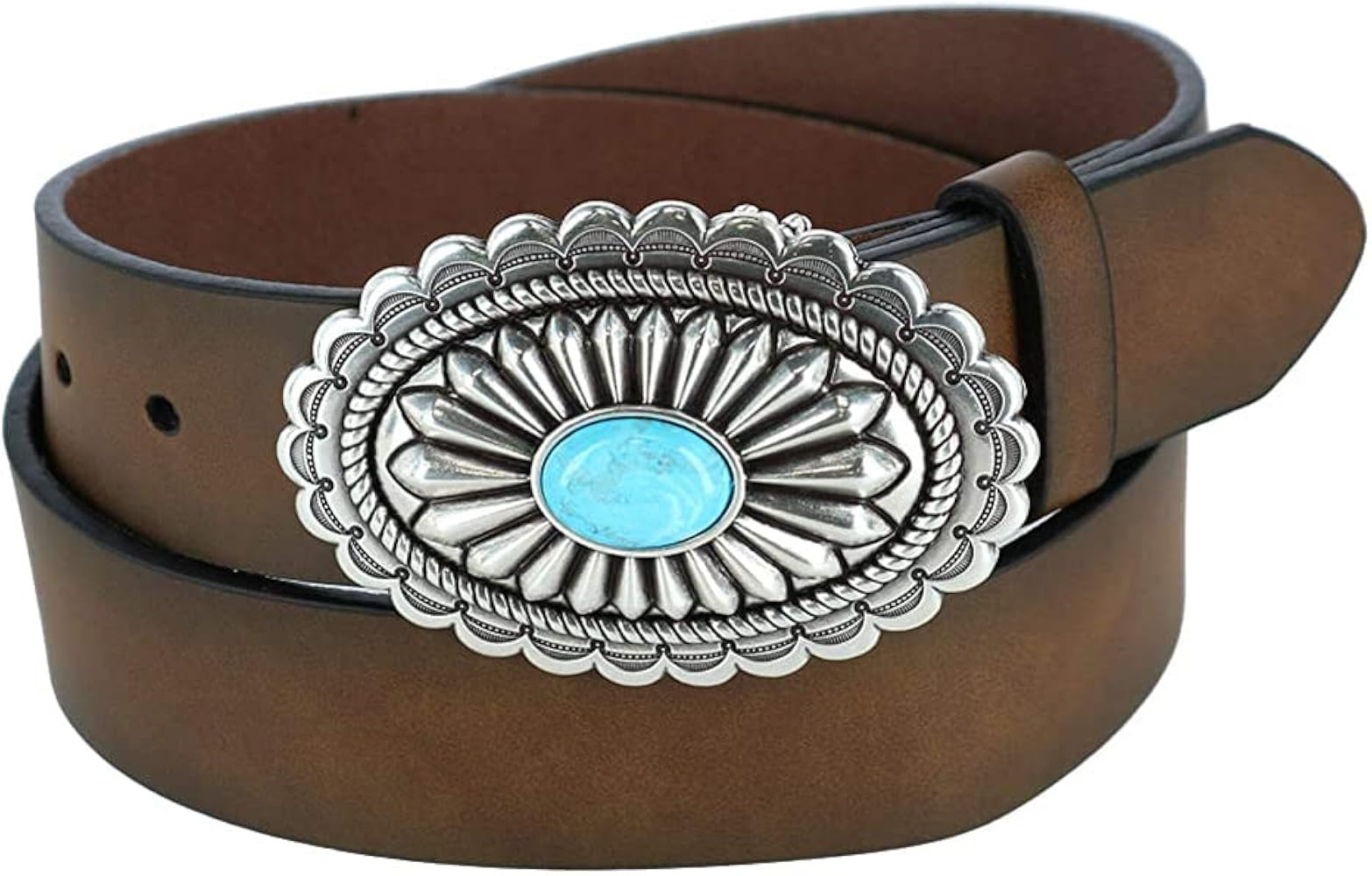 ARIAT Women's Basic Brown Strap Tirqouise Buckle Belt | Amazon (US)