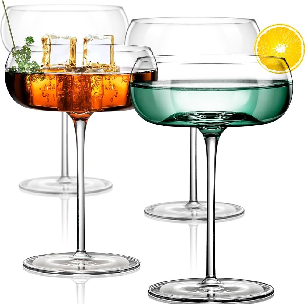 Unique Martini Glasses | Set of 4 | 8 oz Crystal Round | Art Deco Cocktail Glasses Set for Pisco ... | Amazon (US)
