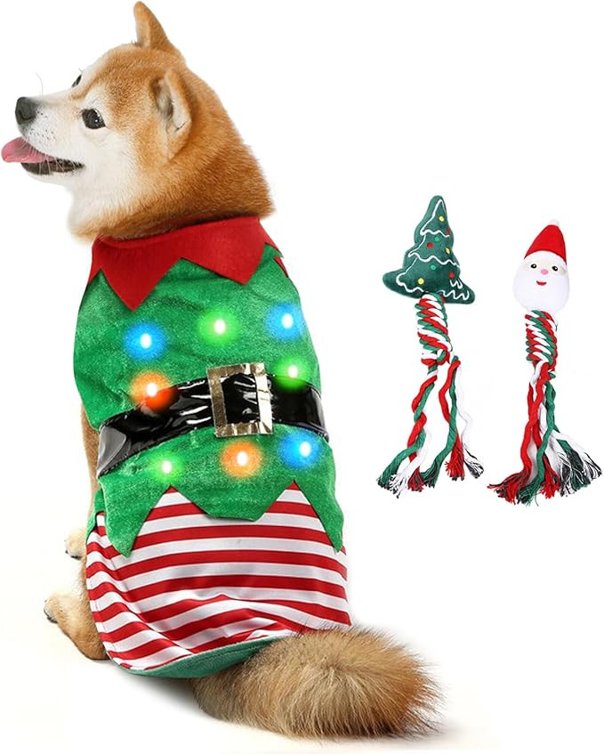 Idepet Christmas Dog Clothes Costume with Colorful Light Warm Dogs Cosplay Funny Pet Outfit for P... | Amazon (US)