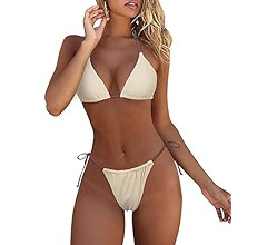 MOSHENGQI Women Sexy Brazilian Bikini 2 Piece Spaghetti Strap Top Thong Swimsuit Bathing Suit | Amazon (US)
