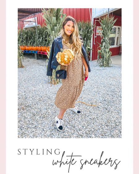 Love this look as a transition outfit from fall to winter. Linking some gorgeous leopard midi dresses, faux leather jackets and golden goose star sneakers lookalikes. #gg #mididress #fallstyle #winteroutfit 

#LTKshoecrush #LTKunder50 #LTKstyletip