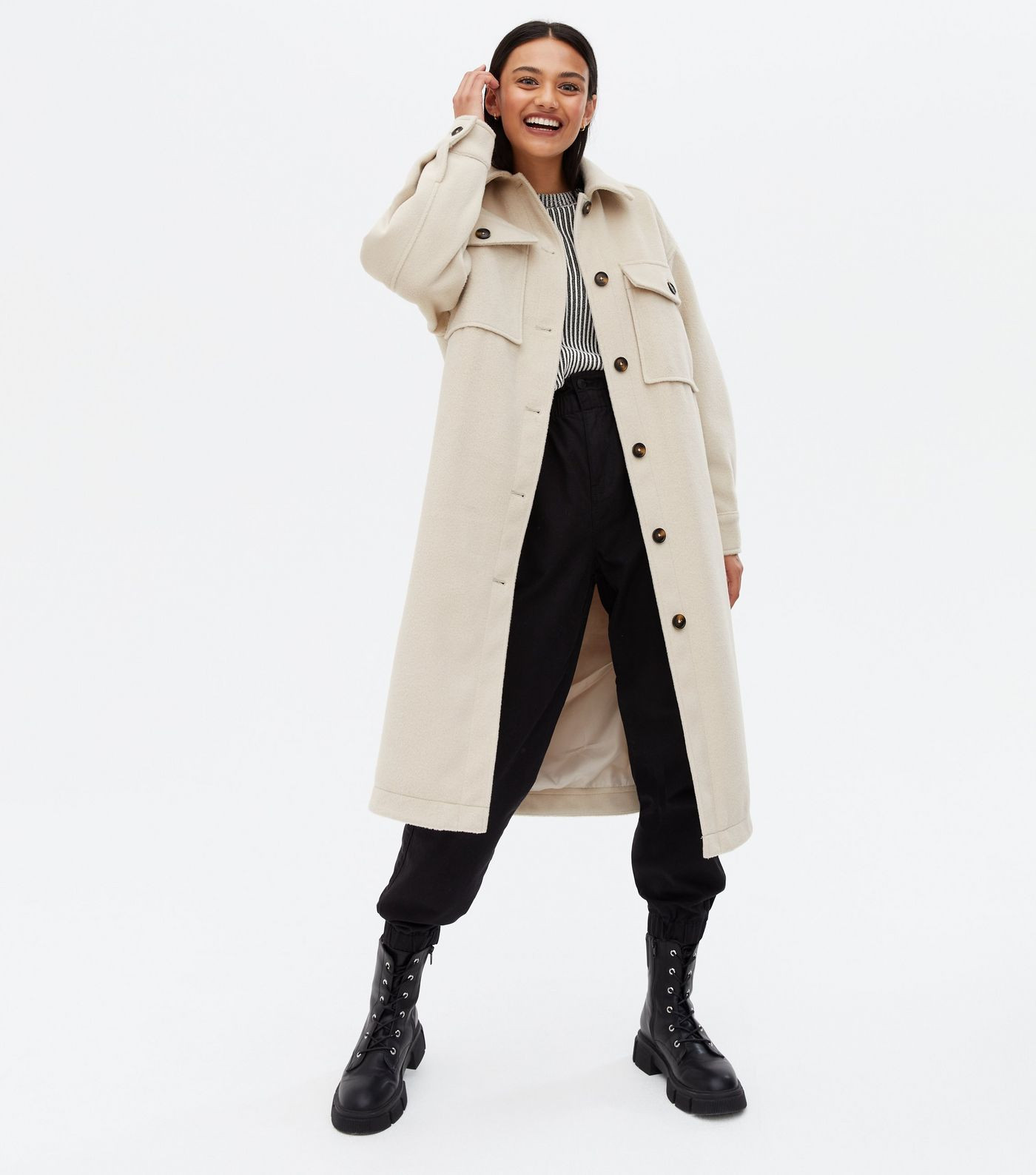 Cream Lined Midi Shacket Coat
						
						Add to Saved Items
						Remove from Saved Items | New Look (UK)