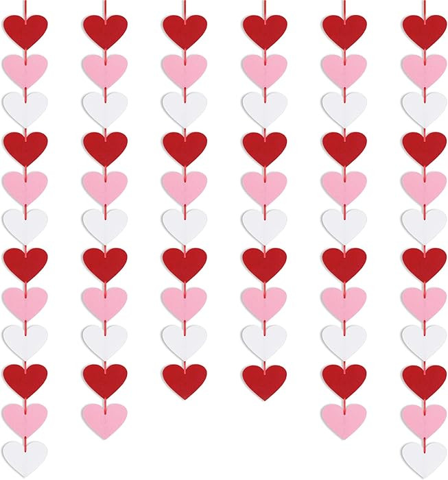 72 Red Pink White Felt Hearts Garland - NO DIY - Valentines Day Decor - Valentines Day Heart Hang... | Amazon (US)