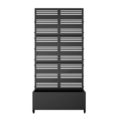 PexFix 73 in. x 35 in. Outdoor Metal Trellis with Planter Box Privacy Screen Garden Fence Wall Applique in Black | Target
