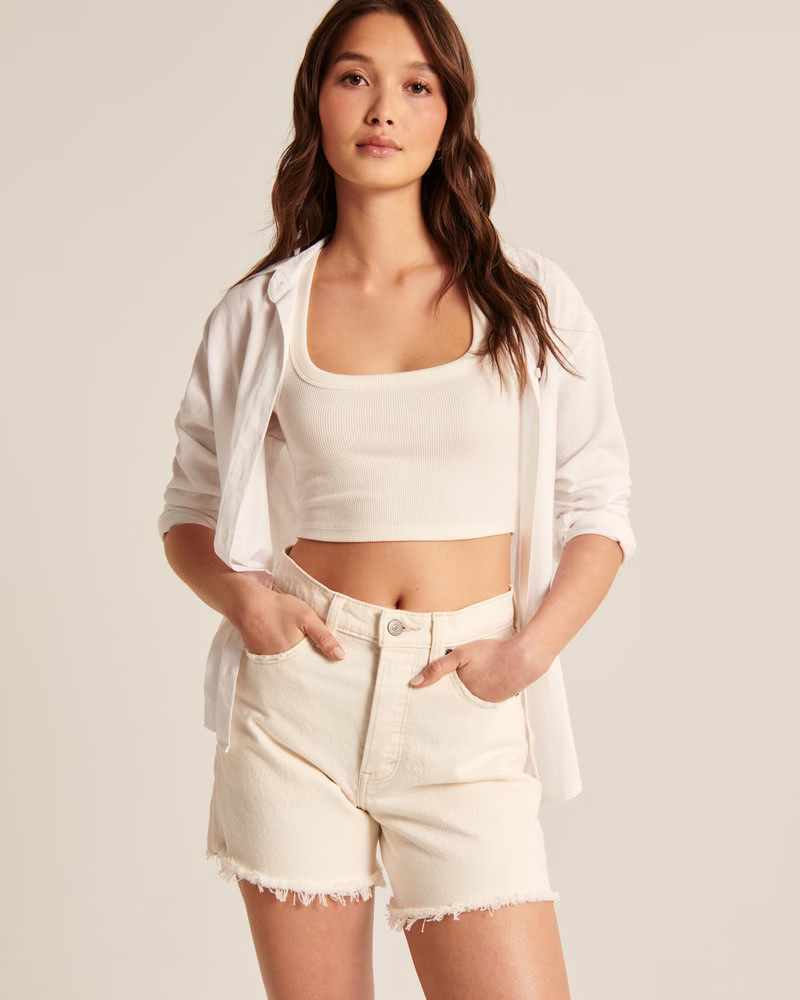 Cropped Essential Squareneck Tank | Abercrombie & Fitch (US)