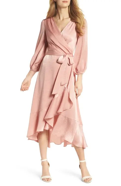 Gal Meets Glam Collection Jennifer Shimmer Satin Wrap Dress | Nordstrom