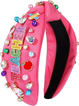 NVENF Teacher Headband for Women Teacher Accessories Crystal Pearl Knotted Hairband Back To Schoo... | Amazon (US)