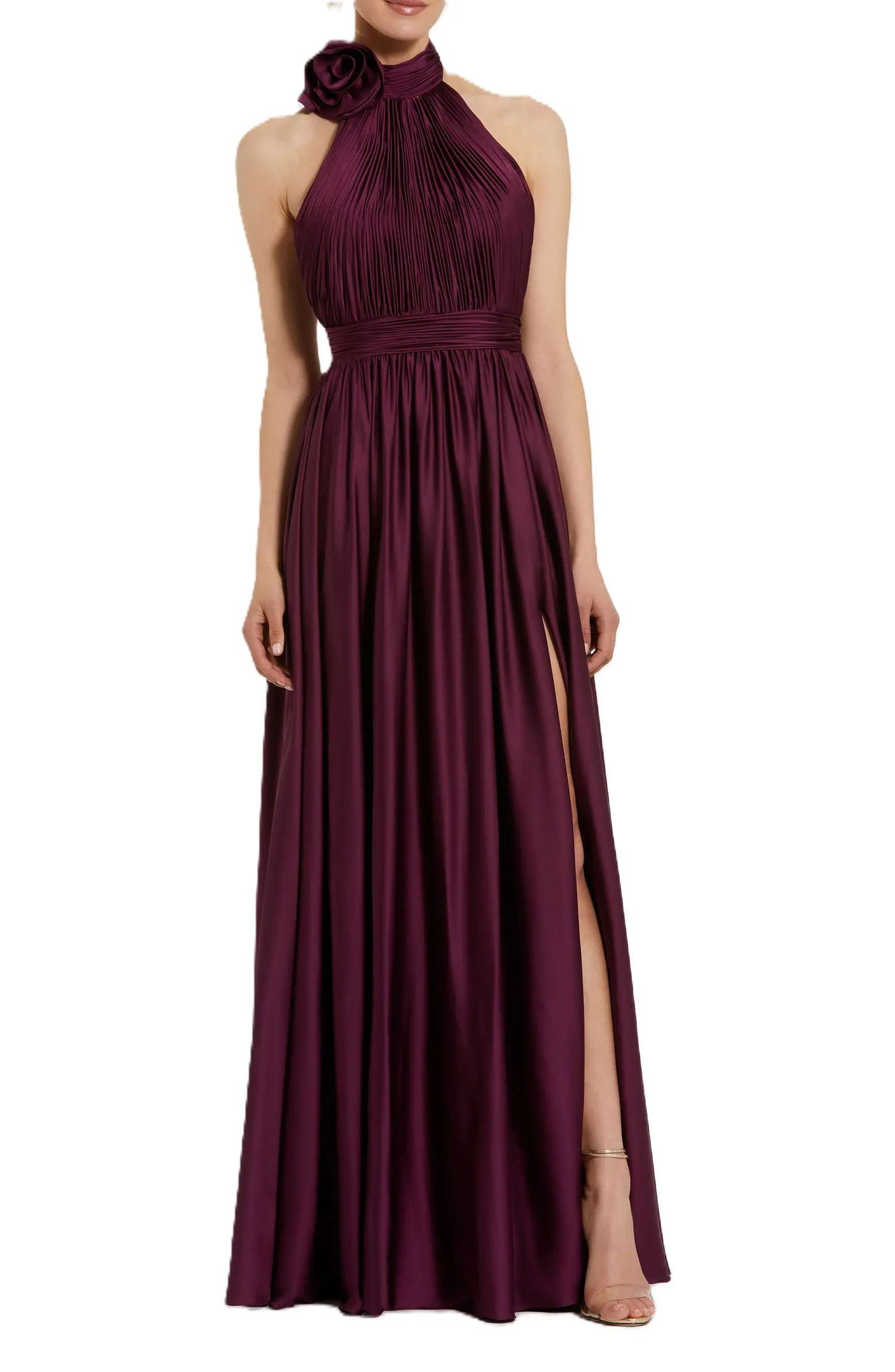 Rosette Halter Chiffon Evening Gown | Nordstrom
