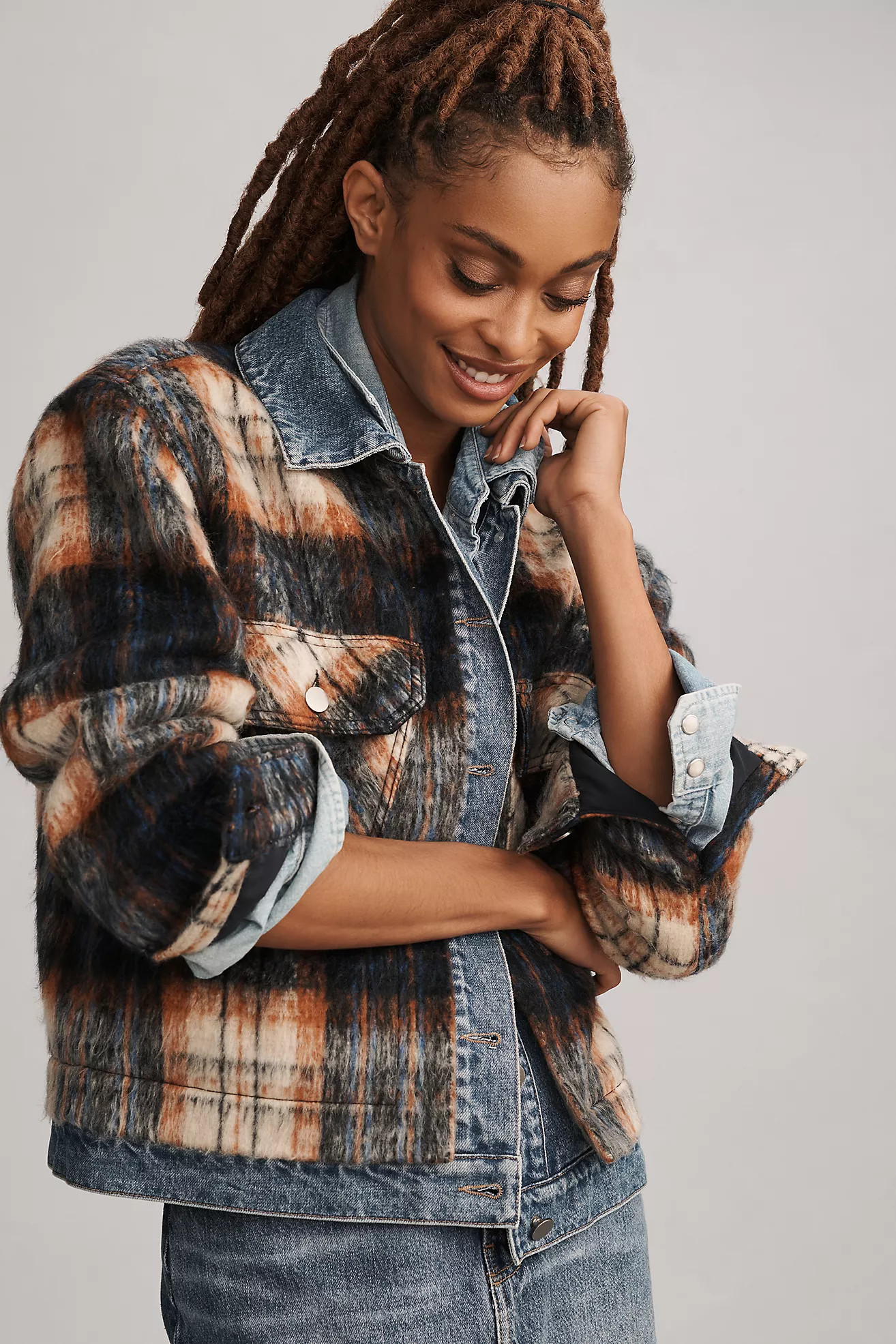 Pilcro Plaid Denim Mix Jacket | Anthropologie (US)