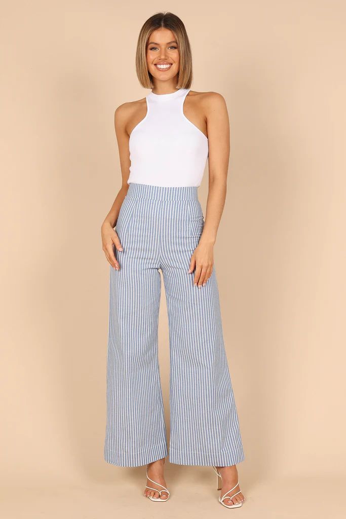 Henry High Waisted Wide Leg Pants - Blue Stripe | Petal & Pup (US)