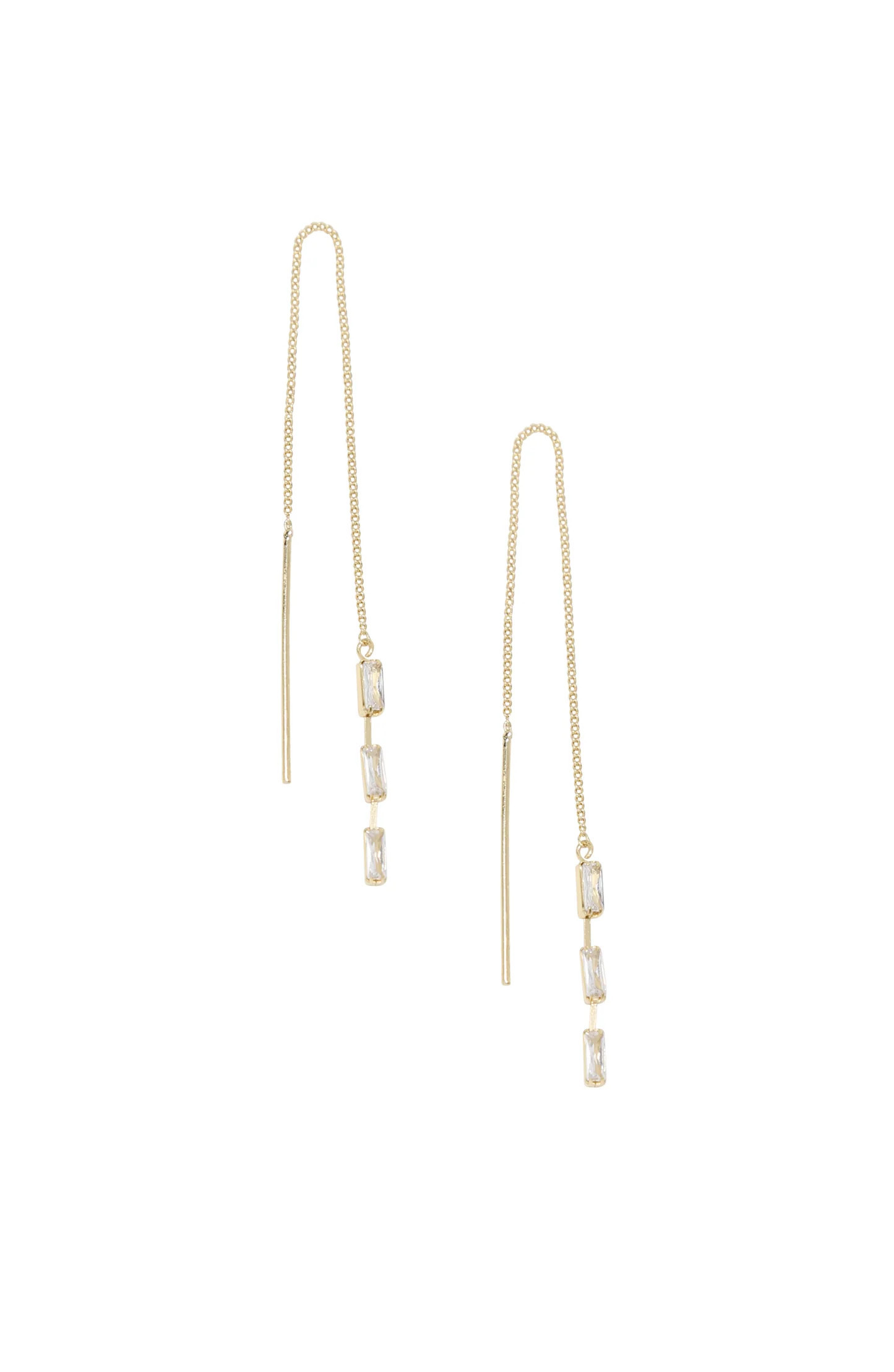 Crystal Baguette Threader Earrings | Ettika