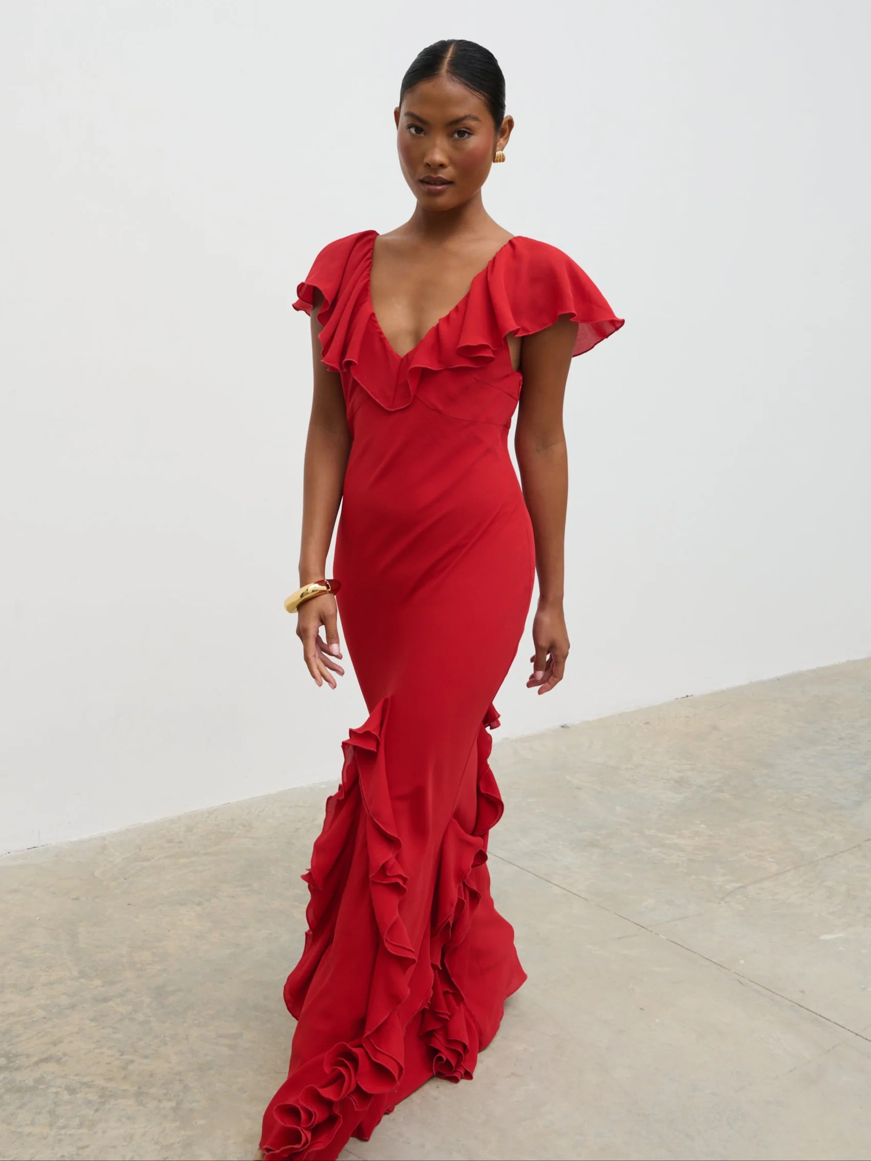 Uma Cap Sleeve Ruffle Maxi Dress | Pretty Lavish (UK)