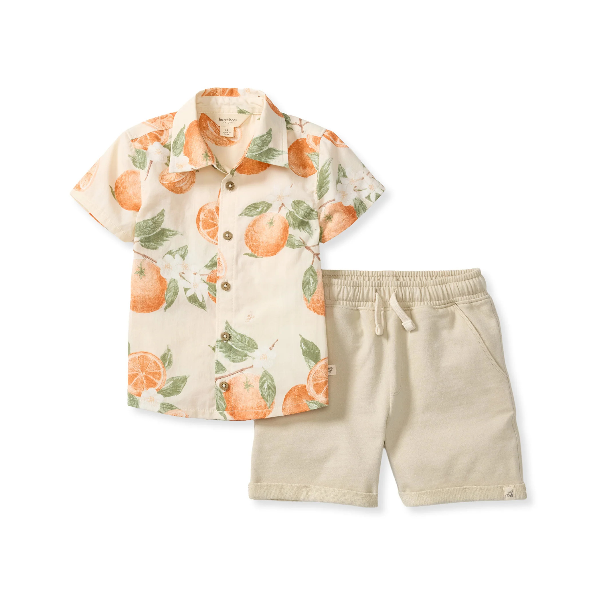Dubrovnik Oranges Matching Button Down Shirt & Shorts Set | Burts Bees Baby