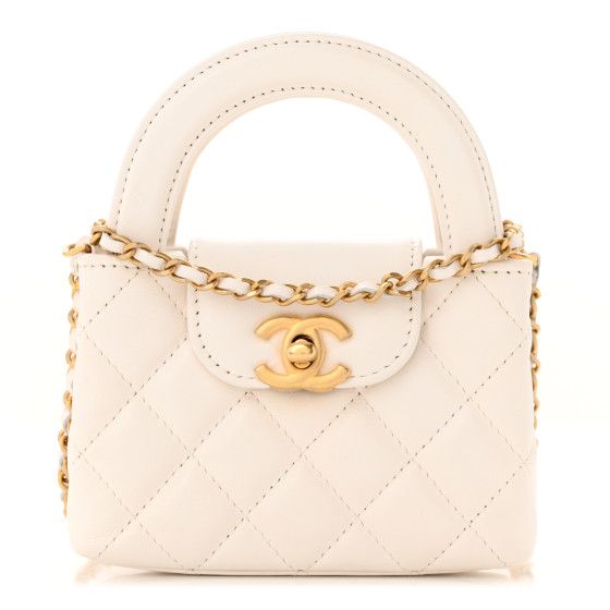 Chanel: All/Bags/Shoulder Bags/CHANEL Shiny Aged Calfskin Quilted Mini Nano Kelly Shopper White | FASHIONPHILE (US)