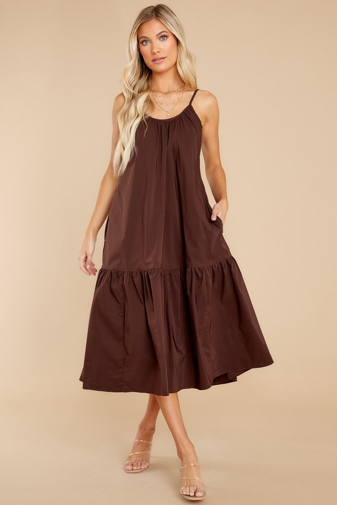 Fields Of Joy Chocolate Midi Dress | Red Dress 