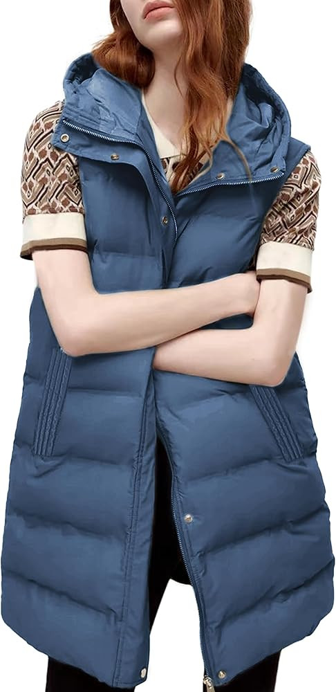 Tanming Women's Long Puffer Vest Casual Sleeveless Puffy Jacket with Removable Hood | Amazon (US)