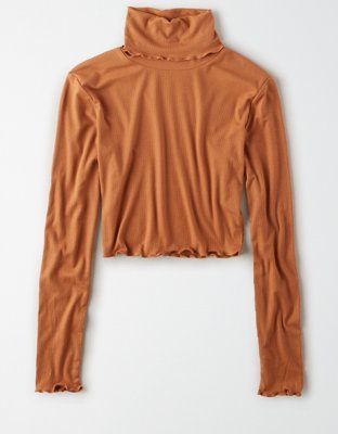 AE Studio Lettuce Edge Cropped Turtleneck | American Eagle Outfitters (US & CA)