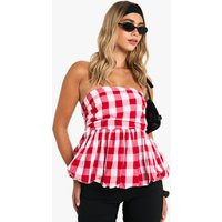 Womens Gingham Puffball Top - Red - 12 | boohoo (US & Canada)