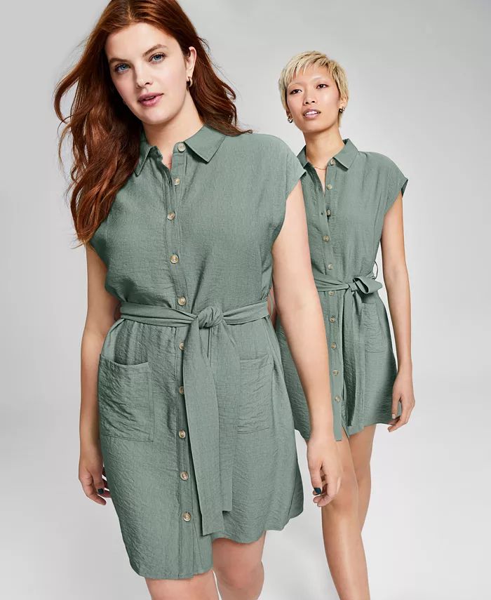 And Now This Women's Short-Sleeve Belted Shirtdress - Macy's | Macys (US)