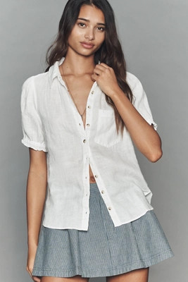 Aly 100% European Linen Puff-Sleeve Blouse | Anthropologie (US)