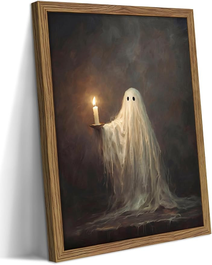 Framed Cute Halloween Ghost Wall Art - Vintage Halloween Canvas Print, Ghost Holding Candle Pictu... | Amazon (US)