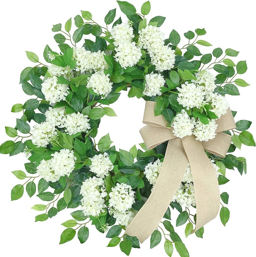 Easy Fine 24 Inch Snowball Hydrangea Wreath for Front Door, Spring Wreath,Summer Wreath,Year Roun... | Amazon (US)