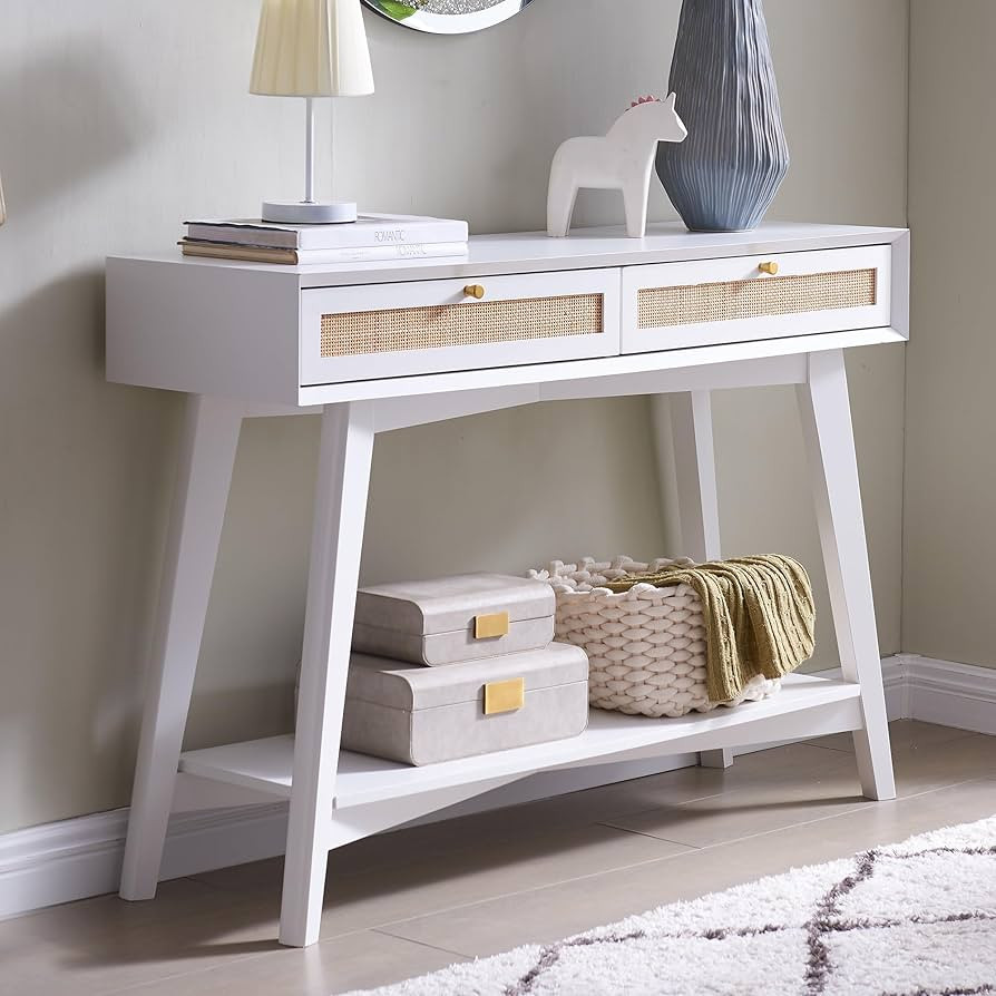 OKD Rattan Entryway Table, 46" Mid Century Modern & Boho Console Table with Drawers, Storage Shel... | Amazon (US)