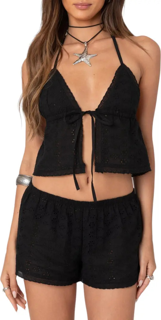 Jael Eyelet Tie Front Halter Crop Top | Nordstrom