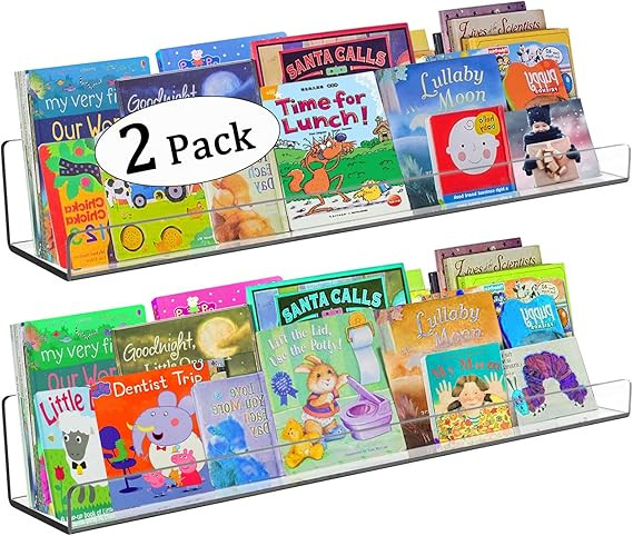 Acrylic Floating Wall Shelves 2 Pack Kids Bookshelf 24 Inch, Wall Mounted Invisible Ledge Shelf, ... | Amazon (US)