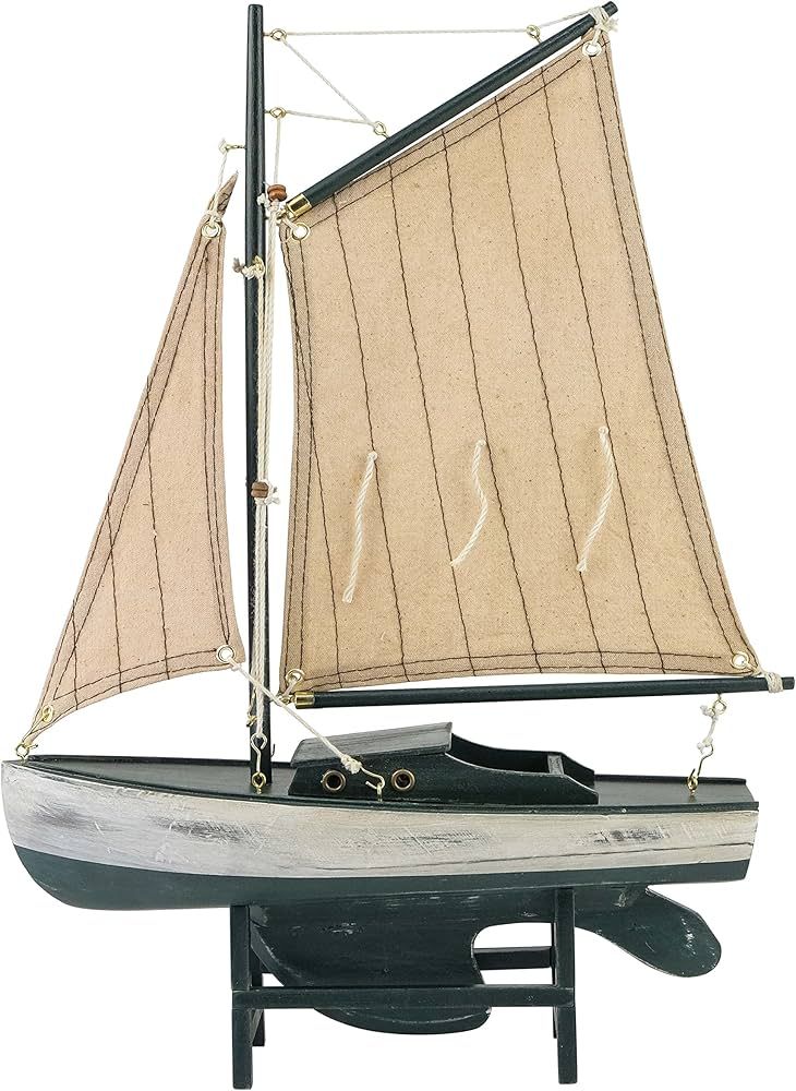 SAILINGSTORY Wooden Sailboat Decor Sailboat Model Boat Decor Model Ship Yacht Distressed Green | Amazon (US)