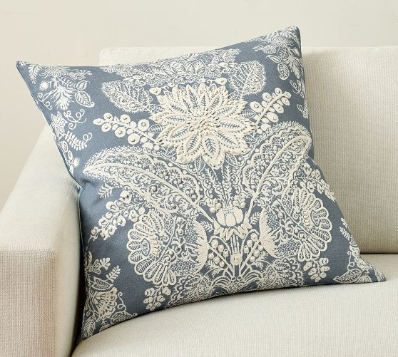 Kravet Heirloom Damask Embroidered Pillow | Pottery Barn (US)
