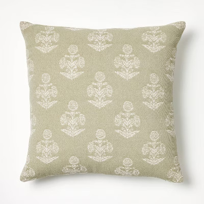 Woven Block Print Square Throw Pillow Light Sage/Cream - Threshold™ designed with Studio McGee:... | Target