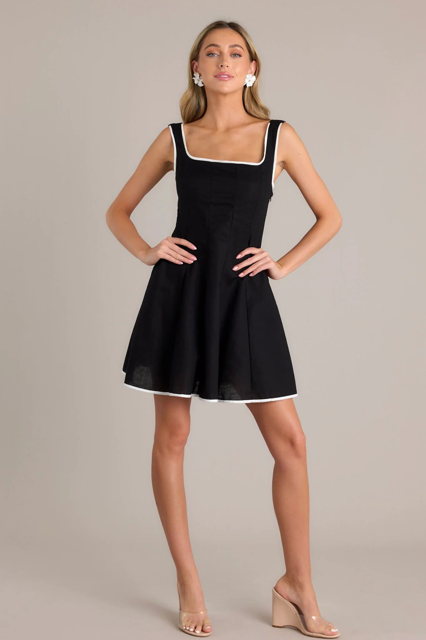 Classic Couture Black Cotton Blend Mini Dress | Red Dress