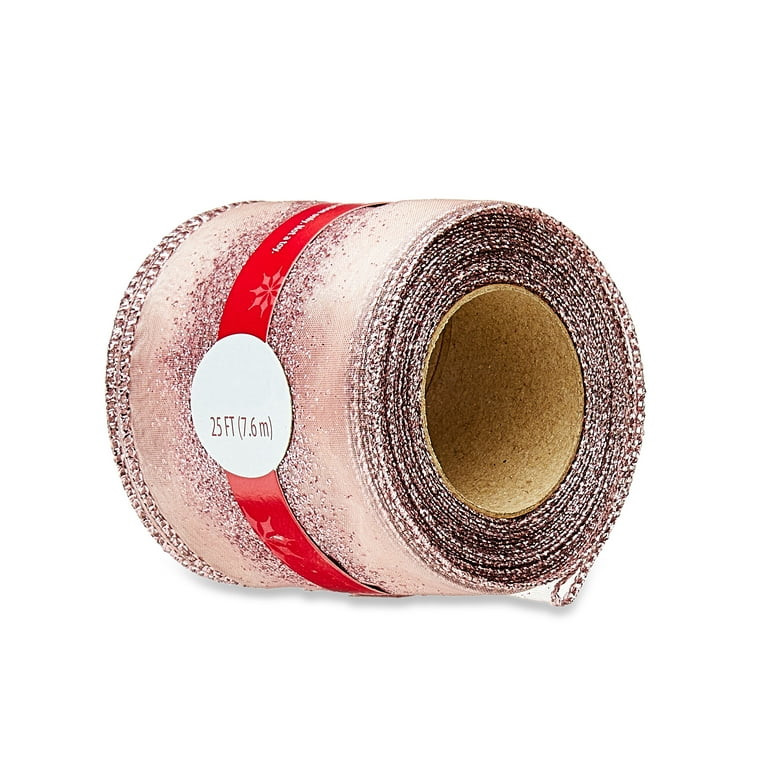Pink & Gold Glitter Nylon Christmas Ribbon, 25ft, by Holiday Time | Walmart (US)
