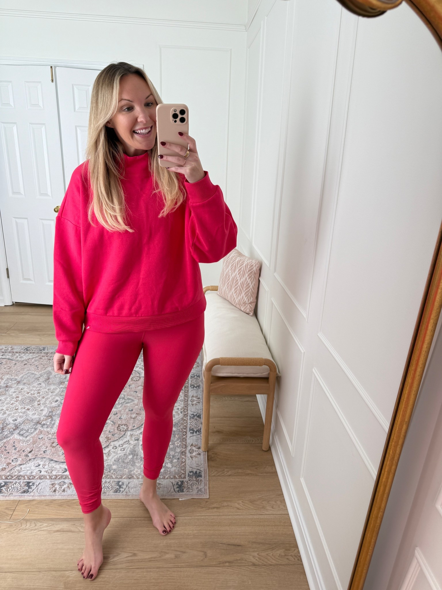 This pop of pink is everything 😍 wearing a med top and large in leggings 

#LTKMidsize #LTKSeasonal #LTKFindsUnder50