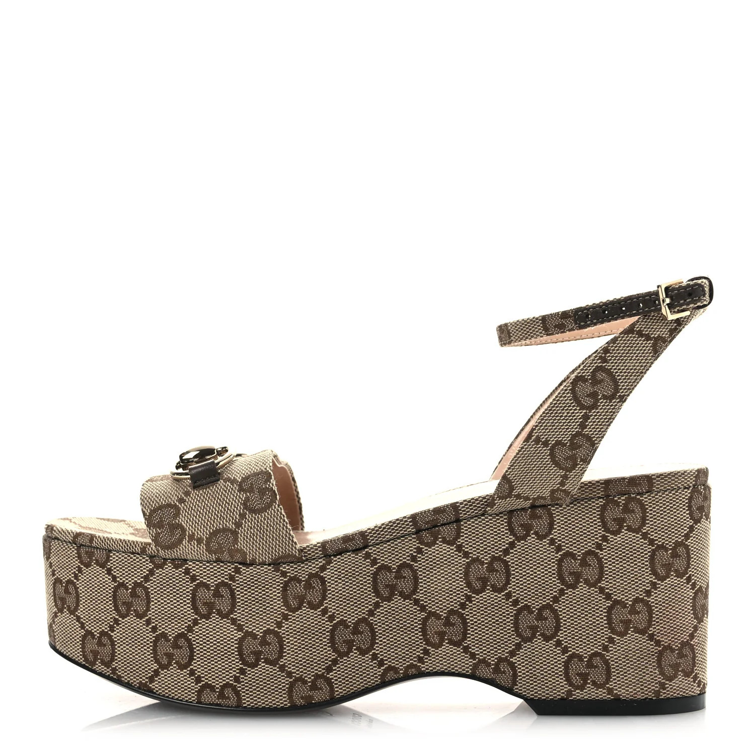 Monogram Nappa Chalotte Horsebit Ankle Strap 75mm Flatform Sandals 35.5 Beige Ebony | FASHIONPHILE (US)