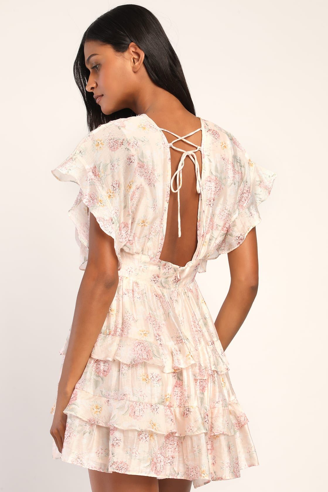 Easily in Love Blush Pink Floral Print Ruffled Tiered Mini Dress | Lulus (US)