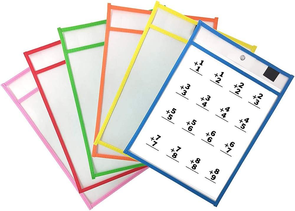 6 Pack Dry Erase Pockets Sleeves, 10 x 13 inches, Assorted Colors | Amazon (US)