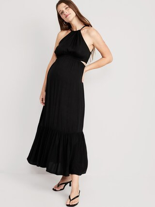 Maternity Waist-Defined Halter Maxi Dress | Old Navy (US)