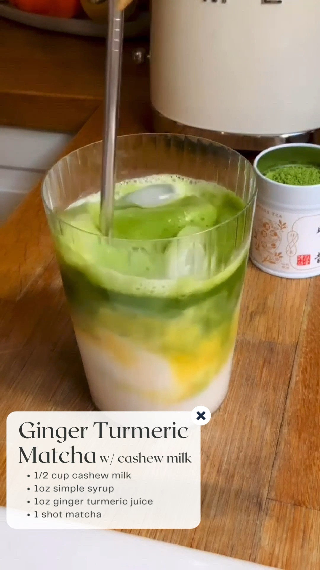Ginger Turmeric Matcha with Cashew Milk (inspired by @chachamatcha )

1/2 cup cashew milk
1oz simple syrup
1oz ginger turmeric juice
1 shot matcha (I miss @ippodoteausa )

#LTKhome #LTKVideo #LTKfindsunder50