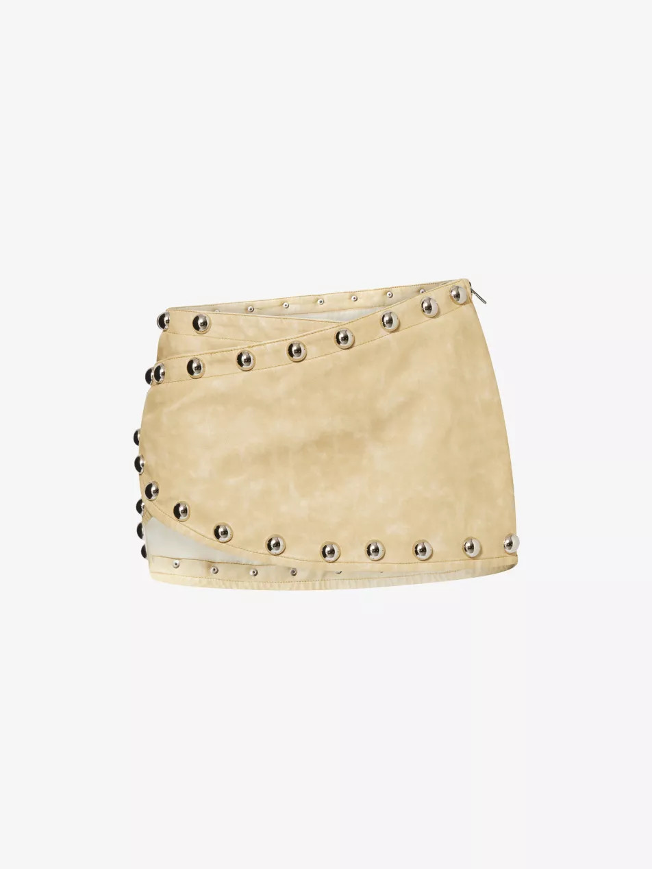 Studded Wrap-Over Faux Leather Mini Skirt | Selfridges