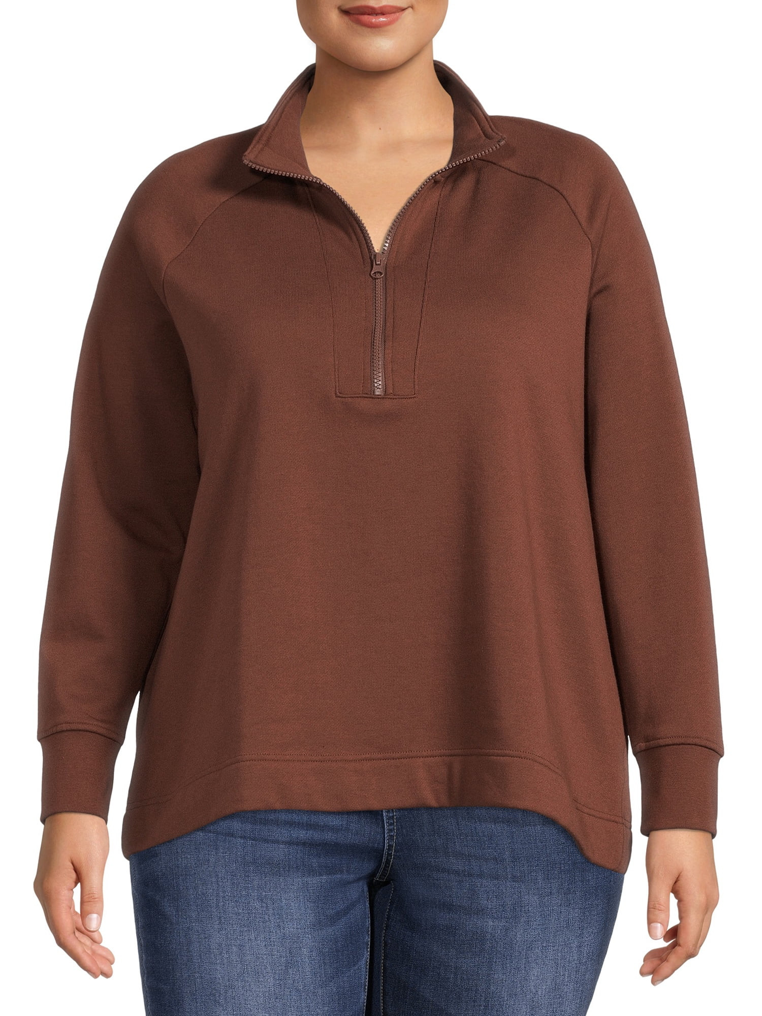 Terra & Sky Women's Plus Size Quarter-Zip Sweatshirt - Walmart.com | Walmart (US)