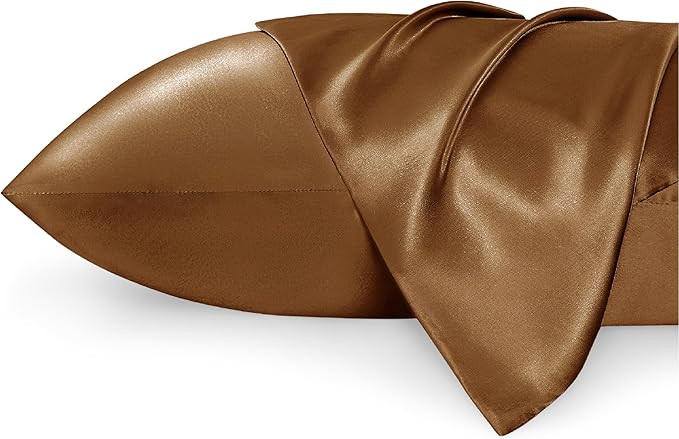 Bedsure Satin Pillowcase for Hair and Skin Queen - Brown Silky Pillowcase 20x30 Inches - Set of 2... | Amazon (US)