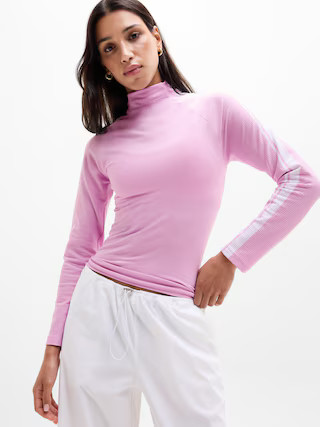 Renew Seamless Mock Neck Stripe Logo Top | Athleta