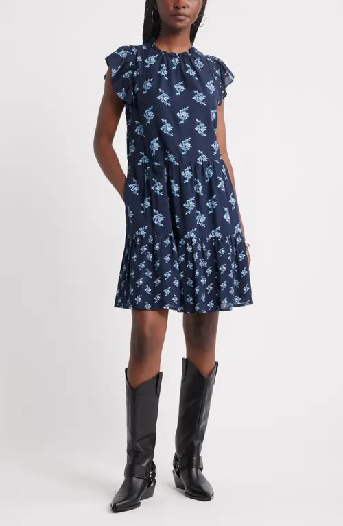 Tiered High Neck Shift Minidress | Nordstrom